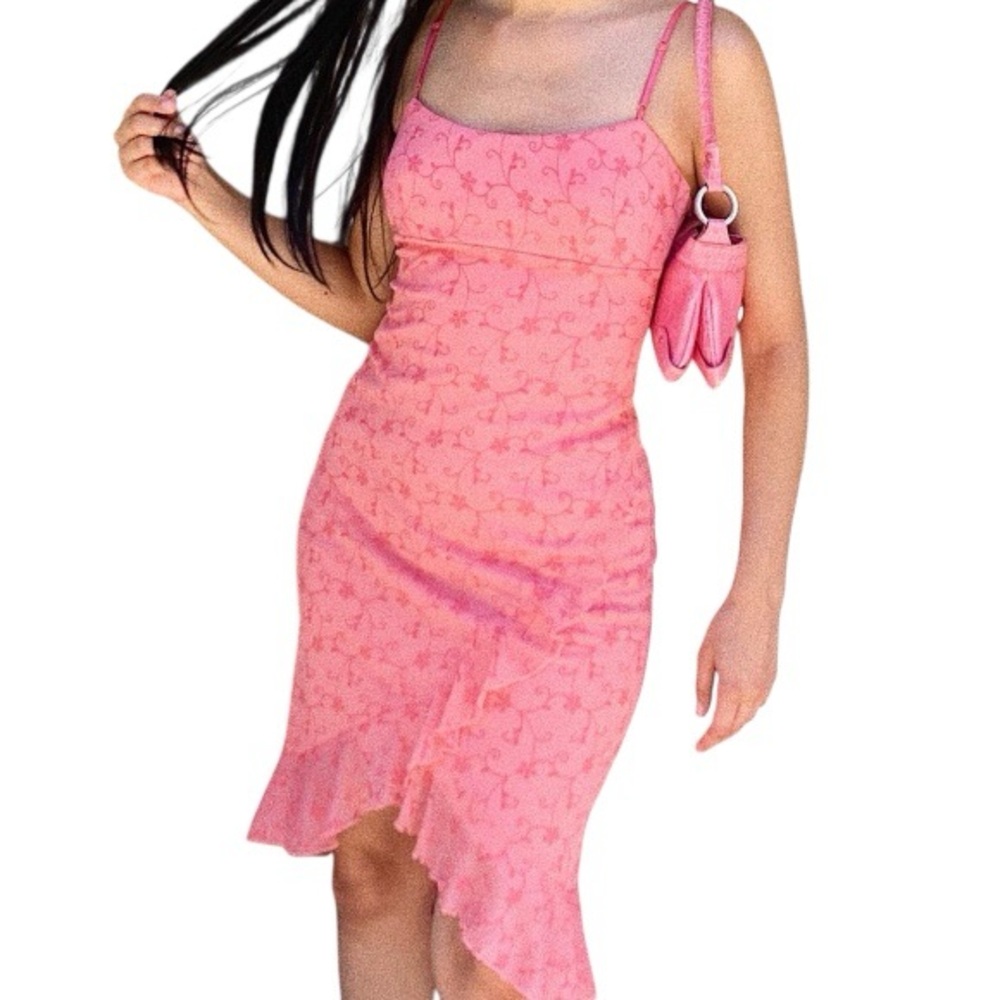 City Triangles Vintage Y2K Pink Ruffle Asymmetrical Hem Slip Dress Size M Fairy